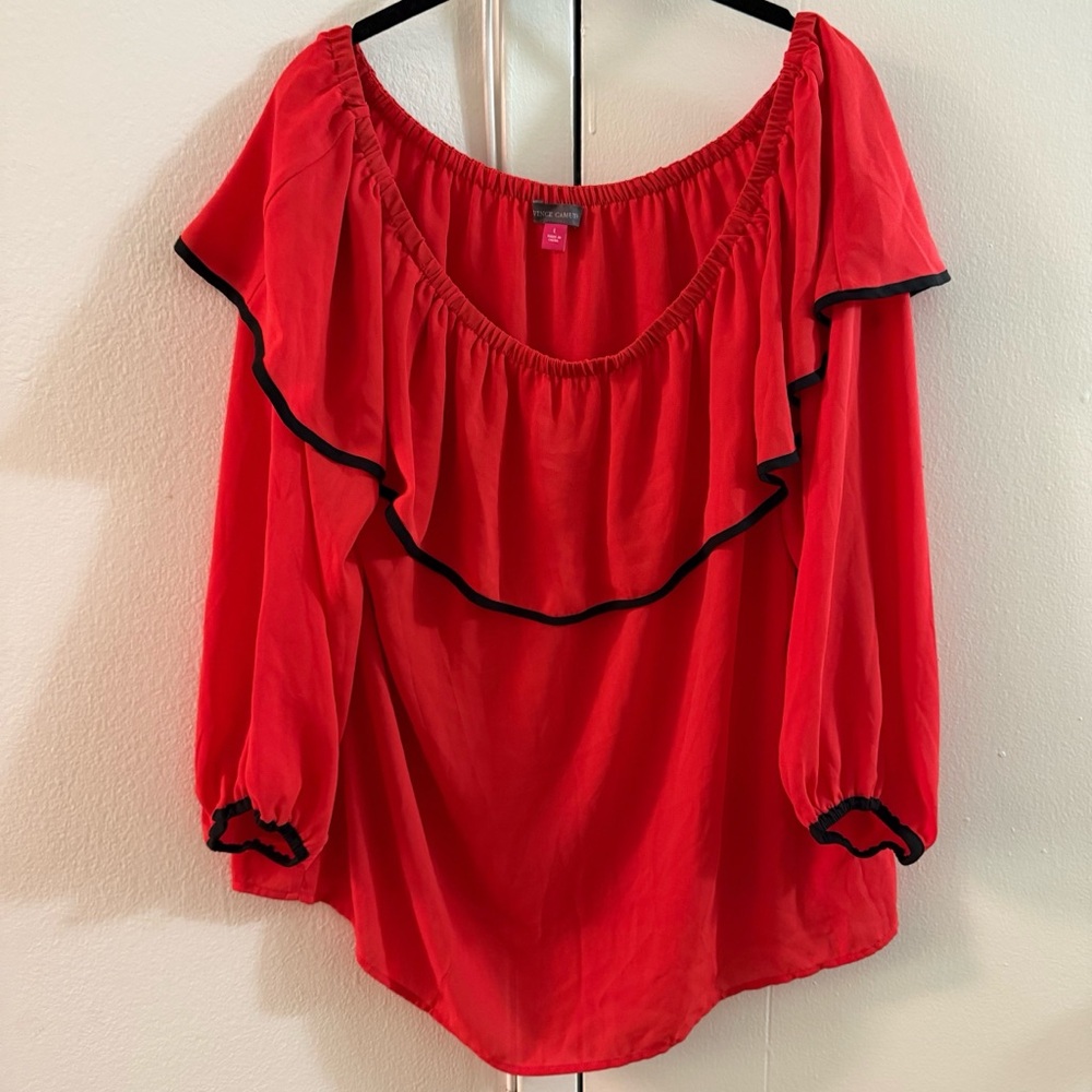NWT! Vince Camuto Red Ruffled Off the Shoulder Sleeved Blouse- size L